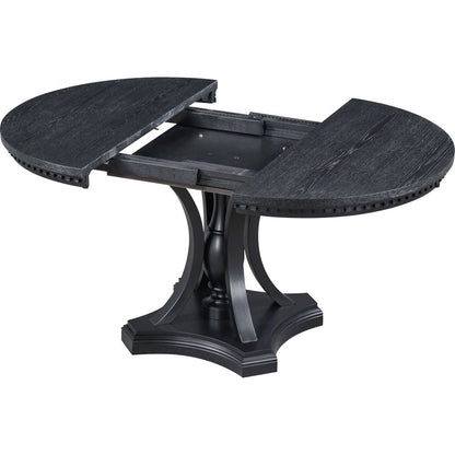 Retro 5-piece Dining Set Extendable Round Table and 4 Chairs for Kitchen Dining Room (BLACK OAK)