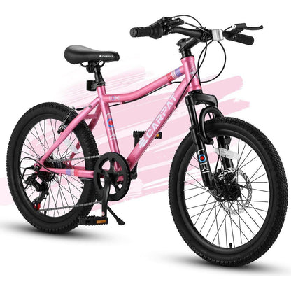 S20101 20 Inch Kids Bike, Boys Girls Mountain Bike Ages 8-12, 7 Speed Teenager Children Kids' Bicycles, Front Suspension Disc U Brake, 14 Inch Height Steel Frame