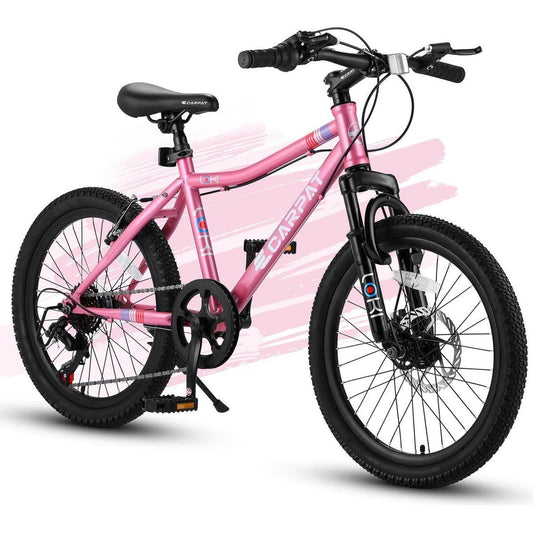 S20101 20 Inch Kids Bike, Boys Girls Mountain Bike Ages 8-12, 7 Speed Teenager Children Kids' Bicycles, Front Suspension Disc U Brake, 14 Inch Height Steel Frame
