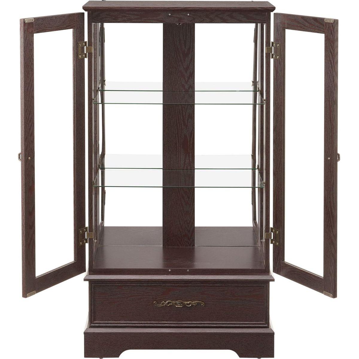Glass Cabinet Lighted Glass Cabinet Curio Display Cabinet with Adjustable Glass Shelves 2 Doors and 1 drawer Cabinet Bulb Included Cherry