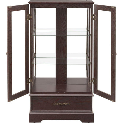 Glass Cabinet Lighted Glass Cabinet Curio Display Cabinet with Adjustable Glass Shelves 2 Doors and 1 drawer Cabinet Bulb Included Cherry
