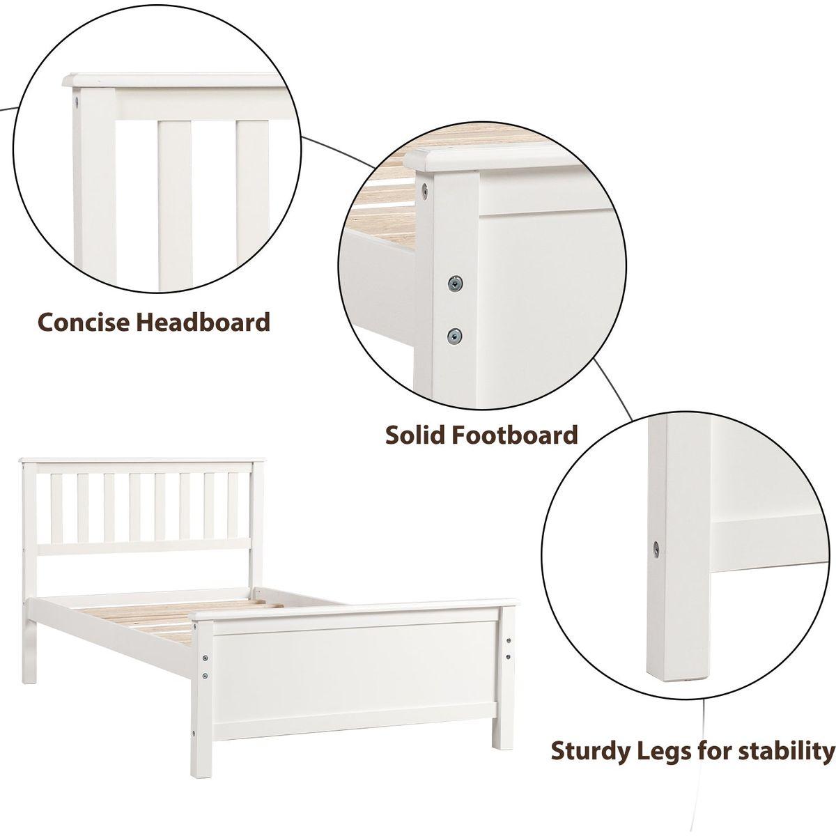 Twin Size Wood Platform Bed with Headboard,Footboard and Wood Slat Support, White