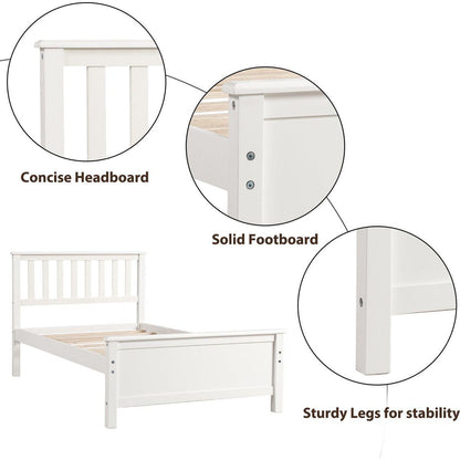 Twin Size Wood Platform Bed with Headboard,Footboard and Wood Slat Support, White