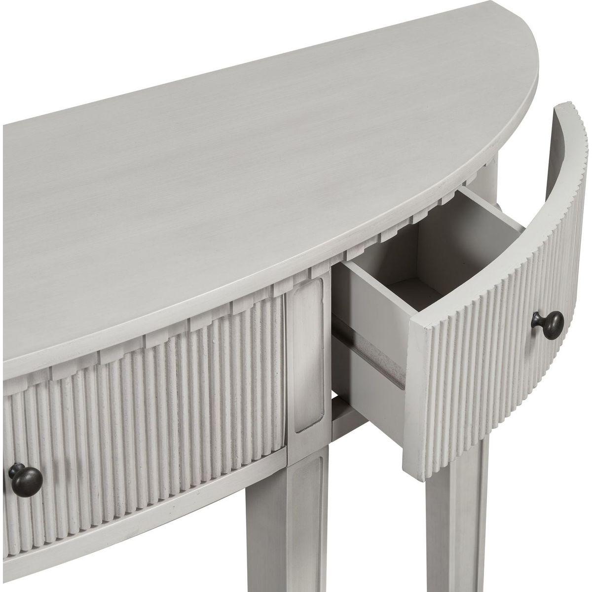 Distinctive Features of Pine Veneer Console Table with Vertical Stripe Drawer Fronts and Four Legs