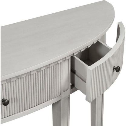 Distinctive Features of Pine Veneer Console Table with Vertical Stripe Drawer Fronts and Four Legs