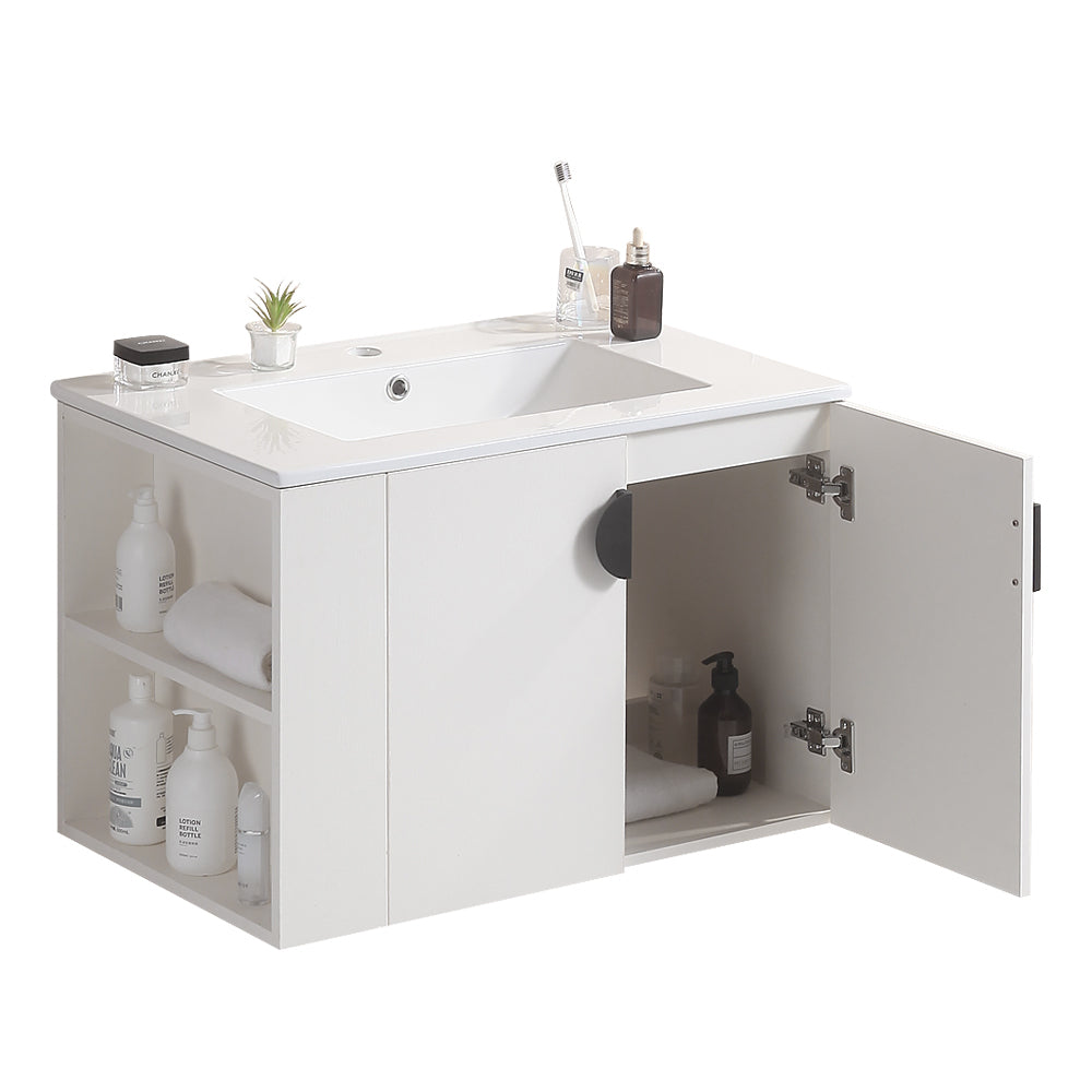 30" Bathroom Vanity with Sink,with two Doors Cabinet Bathroom Vanity Set with Side left Open Storage Shelf,Solid Wood,Excluding faucets,white