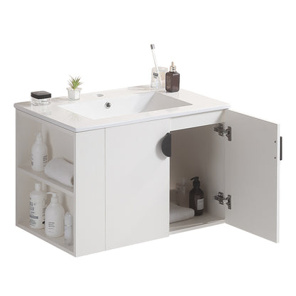 30" Bathroom Vanity with Sink,with two Doors Cabinet Bathroom Vanity Set with Side left Open Storage Shelf,Solid Wood,Excluding faucets,white