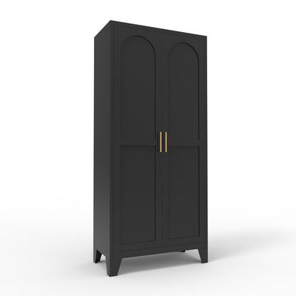 71'' 2 Shapely Doors Cabinet, Metal Storage Cabinet with Doors and Adjustable Shelves, for Bedroom, Living Room, Kitchen (Black)