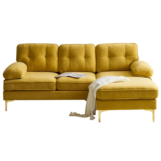 Modern Velvet L-Shaped Sectional Sofa for Living Room or Bedroom, Yellow, 82.6'