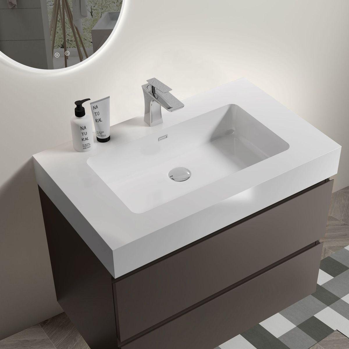 Alice 30" Gray Bathroom Vanity with Sink, Large Storage Wall Mounted Floating Bathroom Vanity for Modern Bathroom, One-Piece White Sink Basin without Drain and Faucet, Pre-assembled