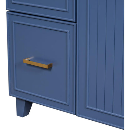 36-inch Bathroom Vanity, Transitional Style Bathroom Cabinet with Resin Sink, Navy Blue Single Bathroom Cabinet, with 2 Drawers and 1 Adjustable Storage Shelf, 2 Soft-close Doors