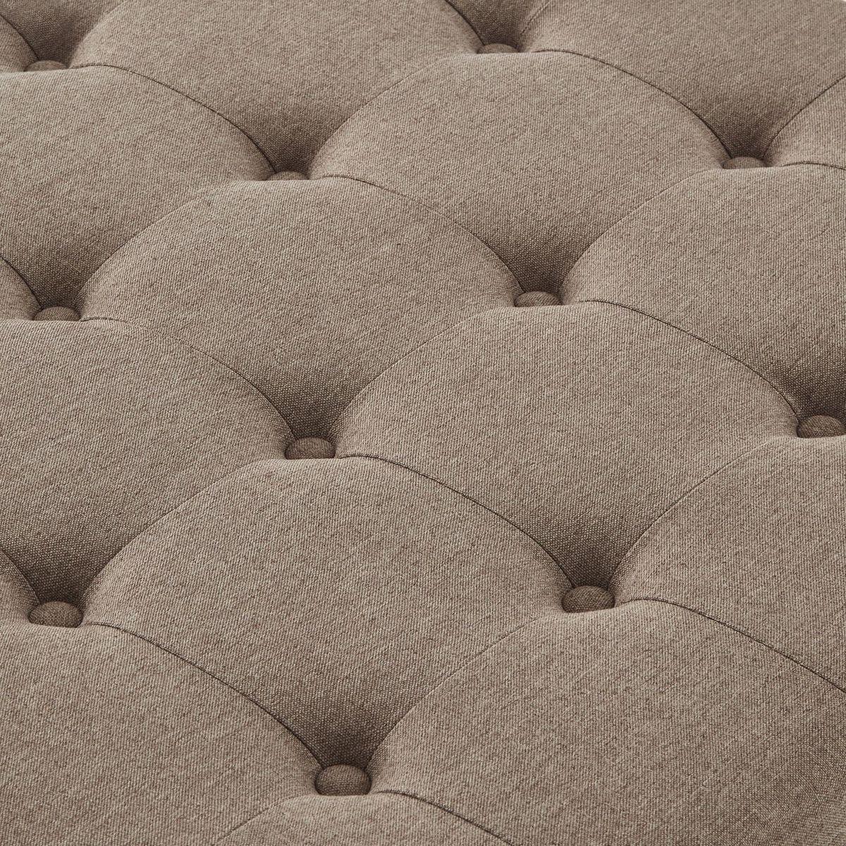 Large square storage ottoman with wooden legs, Upholstered button tufted coffee table with nail trims for for Living Space,Linen