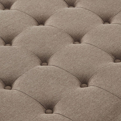 Large square storage ottoman with wooden legs, Upholstered button tufted coffee table with nail trims for for Living Space,Linen