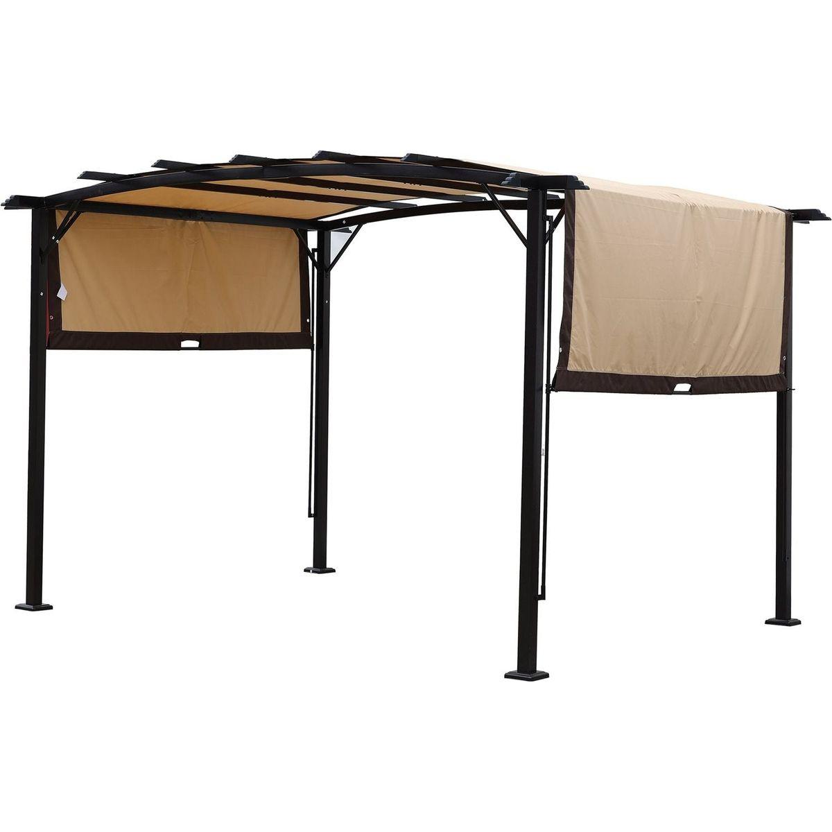 12 x 9 Ft Outdoor Pergola Patio Gazebo,Retractable Shade Canopy,Steel Frame Grape Gazebo,Sunshelter Pergola for Gardens,Terraces,Backyard-Beige