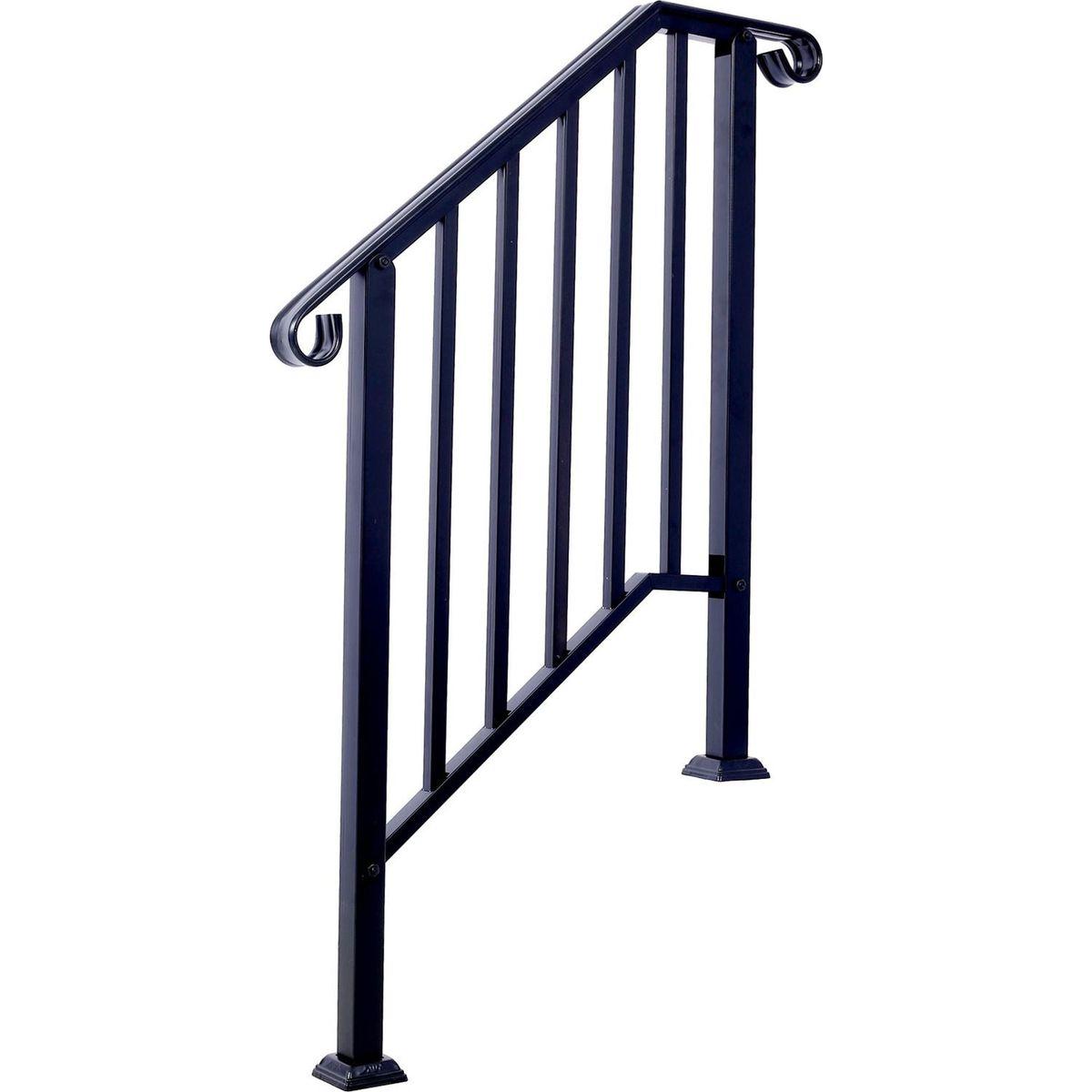 Handrails for Outdoor Steps, Fit 2 or 3 Steps Outdoor Stair Railing, Picket#2 Wrought Iron Handrail, Flexible Porch Railing, Black Transitional Handrails for Concrete Steps or Wooden Stairs