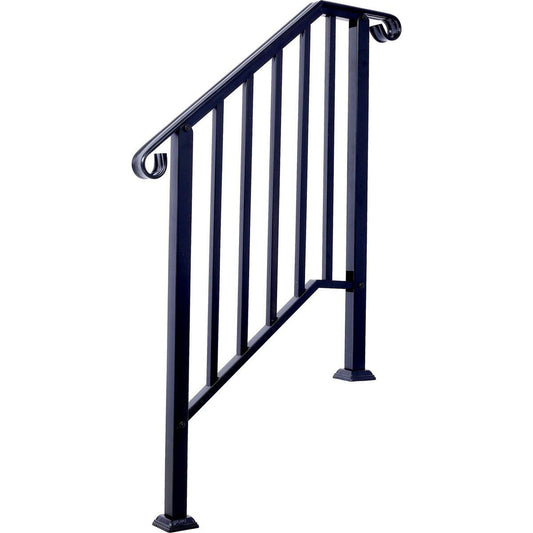 Handrails for Outdoor Steps, Fit 2 or 3 Steps Outdoor Stair Railing, Picket#2 Wrought Iron Handrail, Flexible Porch Railing, Black Transitional Handrails for Concrete Steps or Wooden Stairs
