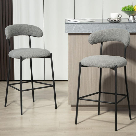 26" Counter height bar stools Teddy fabric cover kitchen island counter bar stool with black powder coating base and footrest(Grey)
