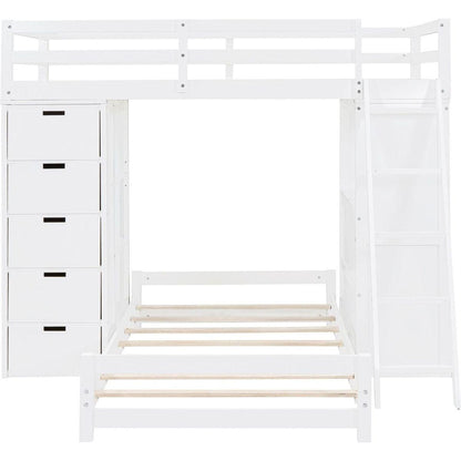 Twin over Twin Bunk Bed with LED Light and USB Ports, White