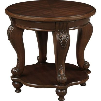 22" Retro Round End Table,Solid Wood Sofa Side Table with Shelf,Living Room Corner Table Easy Assemble,Cherry (color written on box is Light Espresso