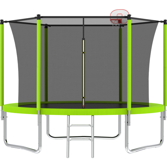 10FT Trampoline for Kids, Basketball Hoop and Ladder, Outdoor Kids Trampoline with Safety Enclosure,Fast Assembly for Backyard Fun,ASTM Approved