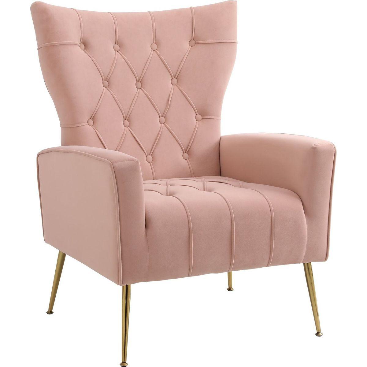Modern Accent Chair with Ottoman, Comfy Armchair for Living Room, Bedroom, Apartment, Office (Pink)