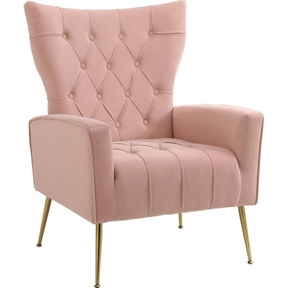 Modern Accent Chair with Ottoman, Comfy Armchair for Living Room, Bedroom, Apartment, Office (Pink)