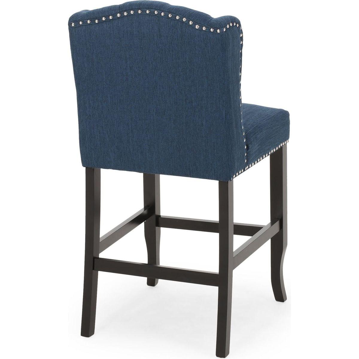 Vienna Contemporary Fabric Tufted Wingback 27 Inch Counter Stools, Set of 2, Navy Blue and Dark Brown - Streamdale Furniture