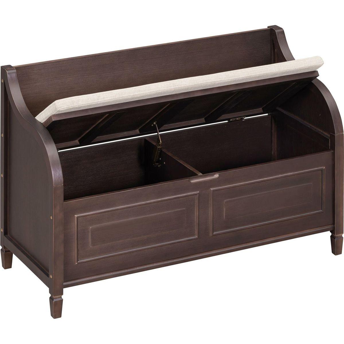 Rustic Style Solid wood Entryway Multifunctional Storage Bench with Safety Hinge (Espresso + Beige)