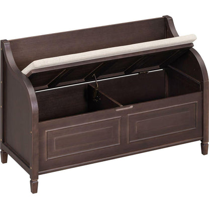 Rustic Style Solid wood Entryway Multifunctional Storage Bench with Safety Hinge (Espresso + Beige)