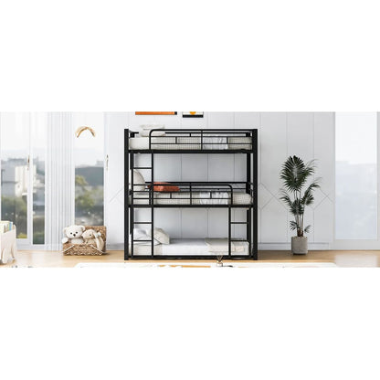 Metal Twin Size Triple Bunk Bed, Black - Streamdale Furniture