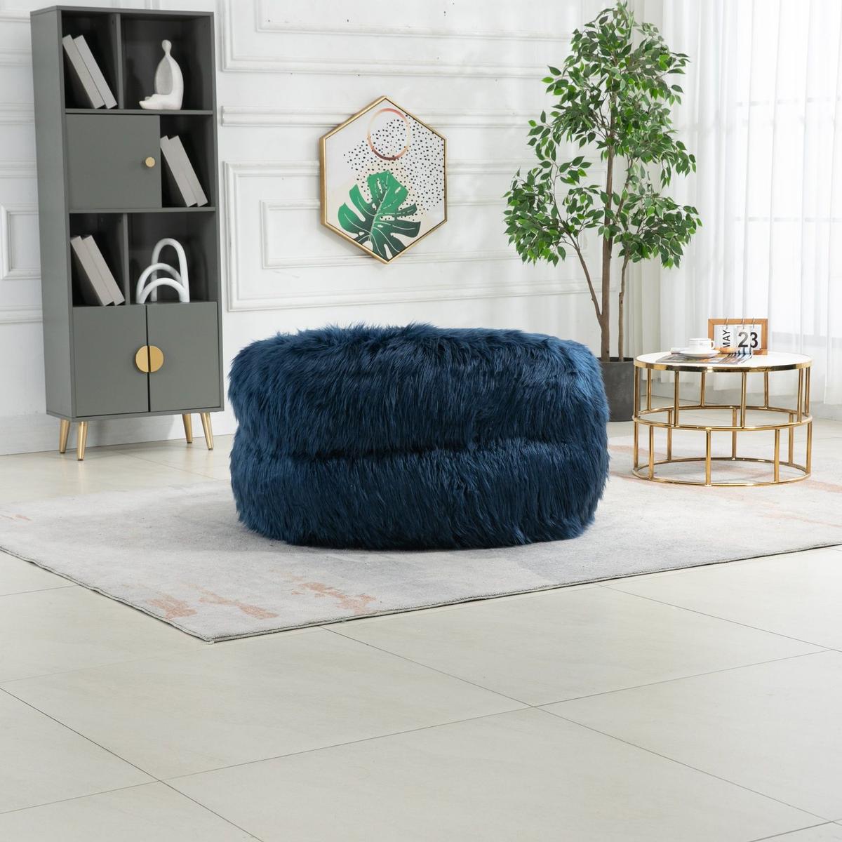 Bean Bag Chair Faux fur Lazy Sofa /Footstool Durable Comfort Lounger High Back Bean Bag Chair Couch for Adults and Kids, Indoor