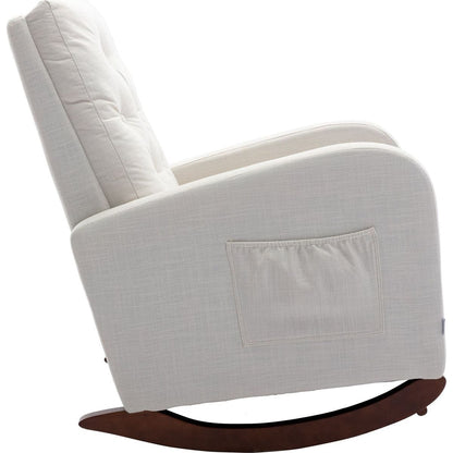 High Back Rocking Chair Nursery Chair .Comfortable Rocker Fabric Padded Seat .Modern High Back Armchair