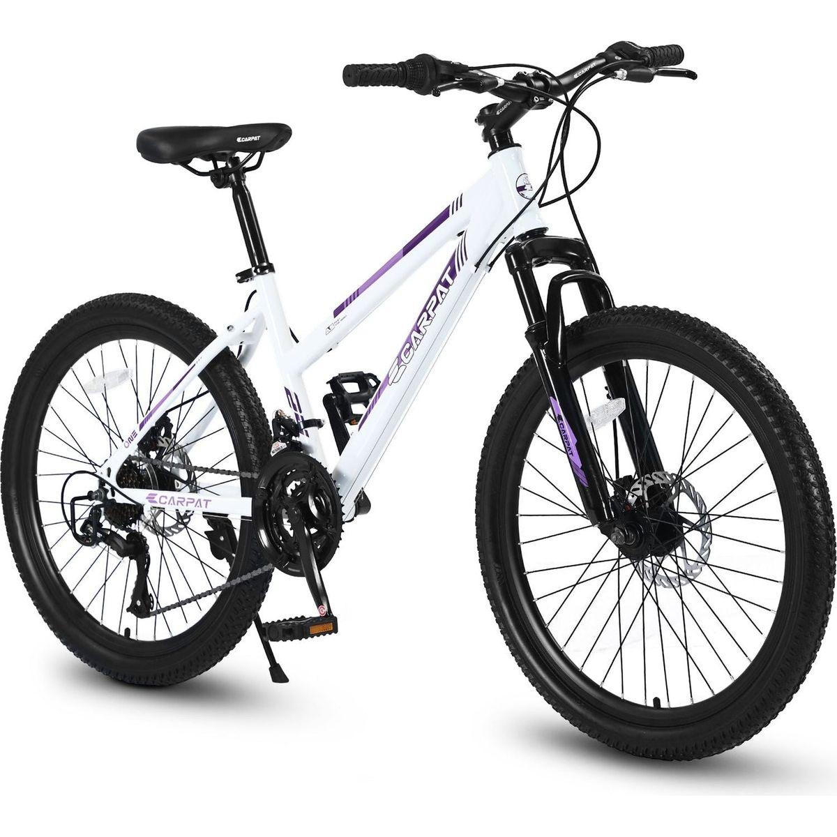 S24103 24 inch Mountain Bike for Teenagers Girls Women, Shimano 21 Speeds with Dual Disc Brakes and 100mm Front Suspension, White/Pink