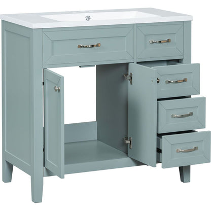 36" Bathroom Vanity with Sink Combo, Green Bathroom Cabinet with Drawers, Solid Frame and MDF Board