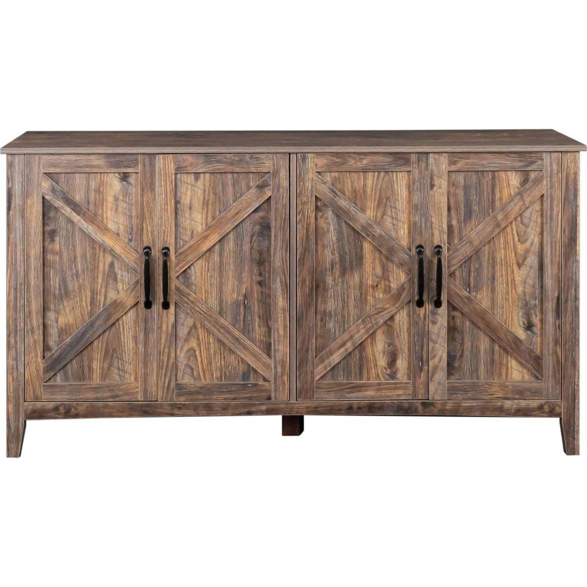 Cabinet with 4 Doors and 4 open shelgves,Freestanding Sideboard Storage Cabinet Entryway Floor Cabinet for Living Room Office Bedroom