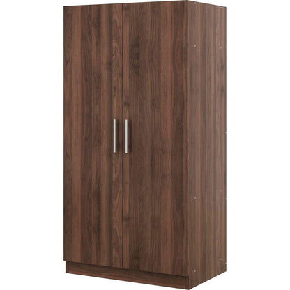 2-Door Wooden Wardrobe Armoire with 3 Storage Shelves, Brown