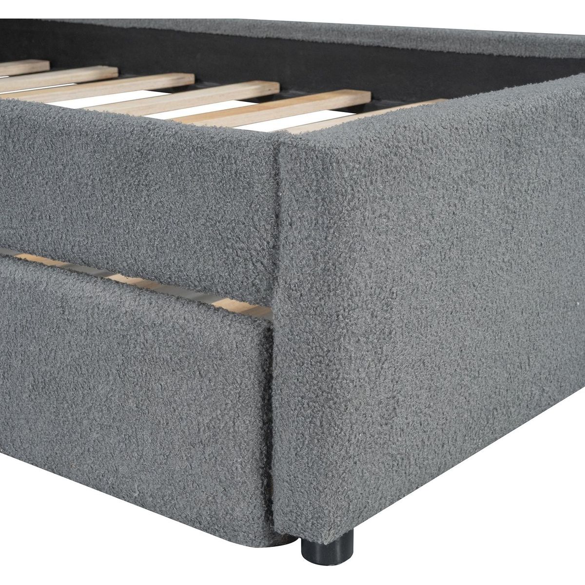 Teddy Fleece Twin Size Upholstered Platform Bed with Trundle, Gray