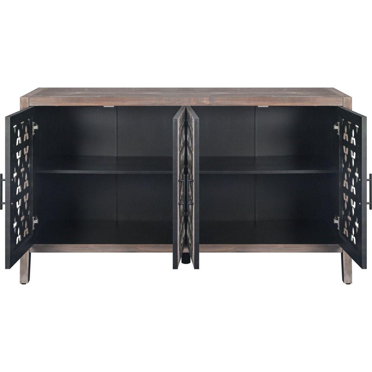 Hollow Four Door Antique Cabinet, American Country Style, Suitable for Living Room, TV Cabinet, Kitchen (Brown)