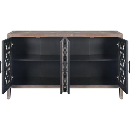 Hollow Four Door Antique Cabinet, American Country Style, Suitable for Living Room, TV Cabinet, Kitchen (Brown)