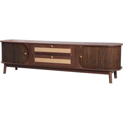 Rattan TV Stand for TVs up to 75", Modern Farmhouse Media Console, Entertainment Center with Solid Wood Legs, TV Cabinet for Living Room,Home Theatre