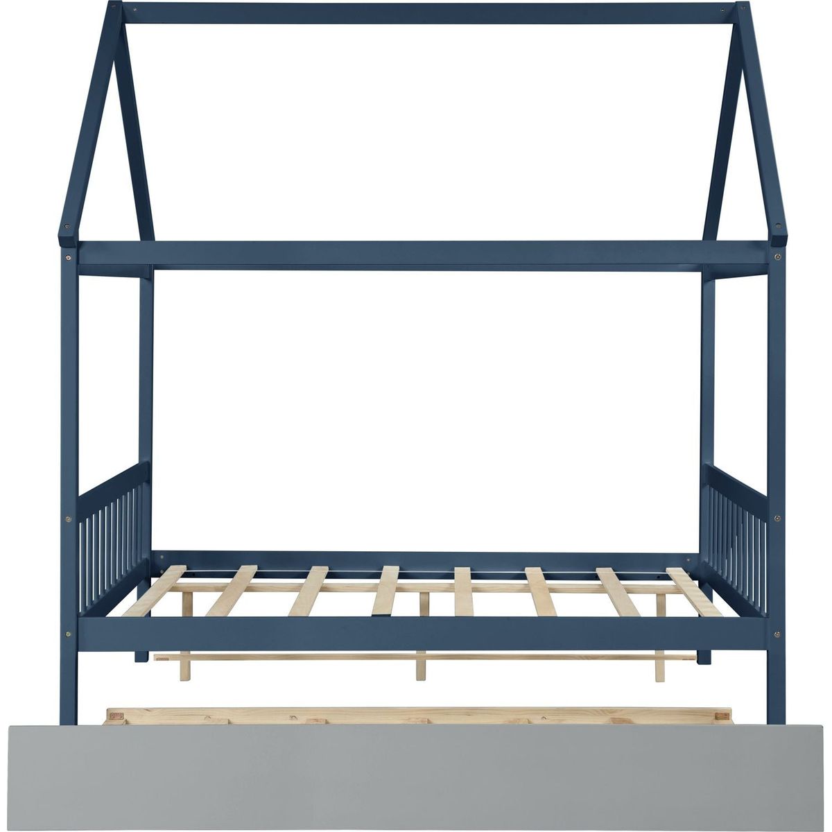 NAVY BLUE HOUSE FULL BED WITH TRUNDLE OF GREY COLOR