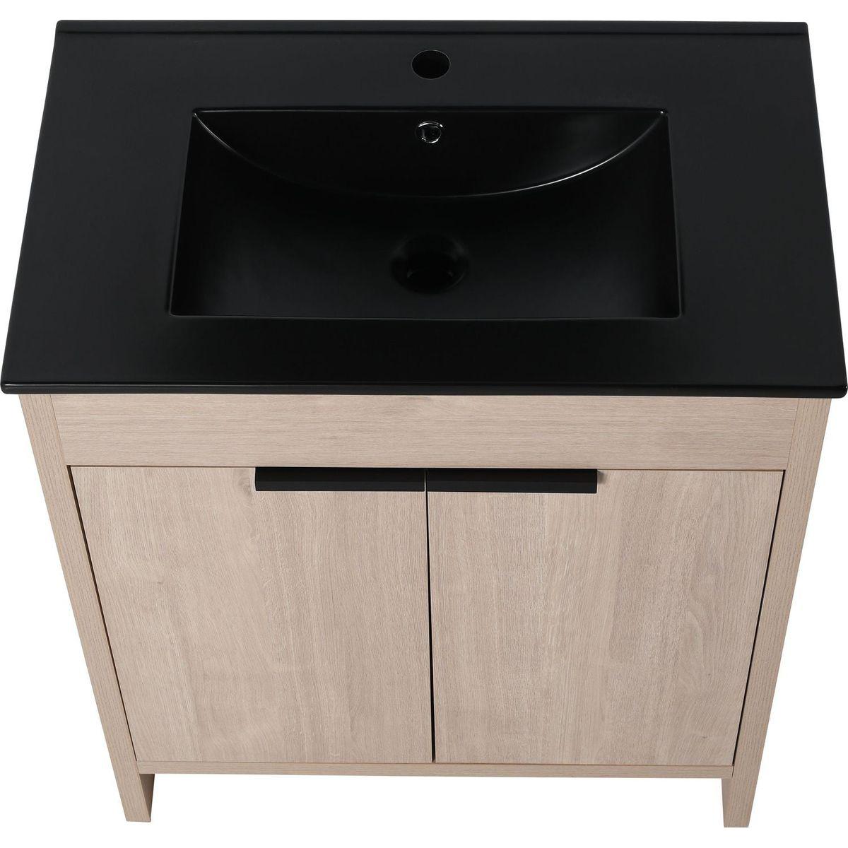 30 Inch Freestanding Bathroom Vanity with Black Ceramic Sink & 2 Soft-Close Cabinet Doors (BVB02430PLO-BL9075BK),W1286S00019