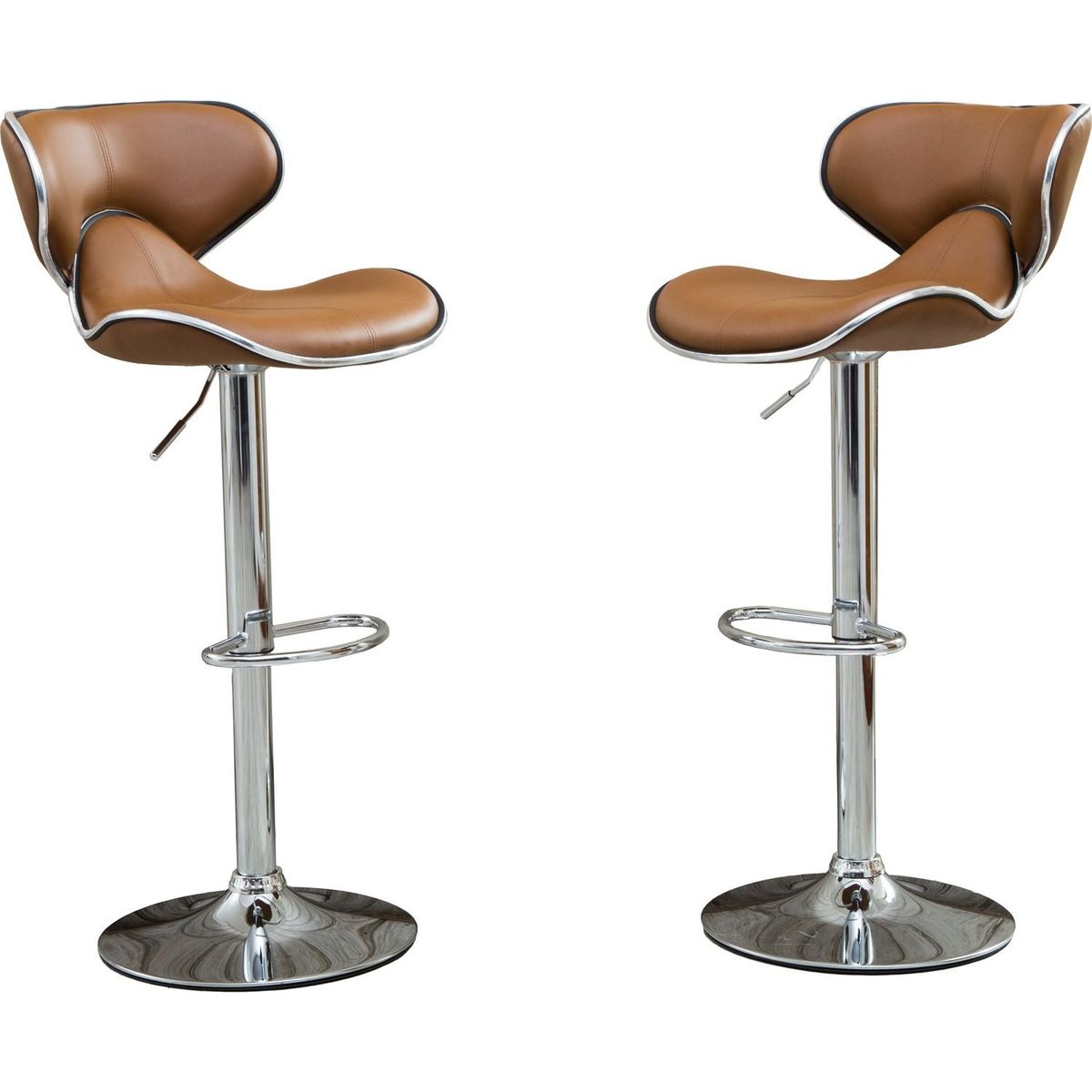 Masaccio Upholstery Airlift Adjustable Swivel Barstool with Chrome Base, Set of 2, Camel