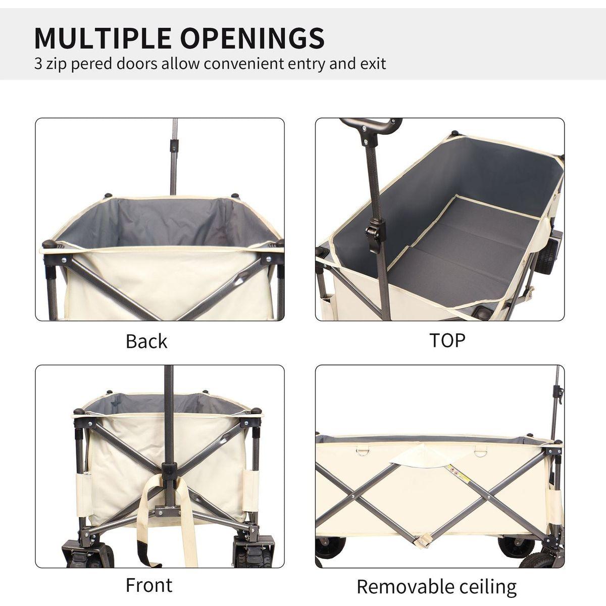 Folding Wagon, Heavy Duty Utility Beach Wagon Cart for Sand with Big Wheels, Adjustable Handle&Drink Holders for Shopping, Camping,Garden and Outdoor