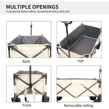 Folding Wagon, Heavy Duty Utility Beach Wagon Cart for Sand with Big Wheels, Adjustable Handle&Drink Holders for Shopping, Camping,Garden and Outdoor