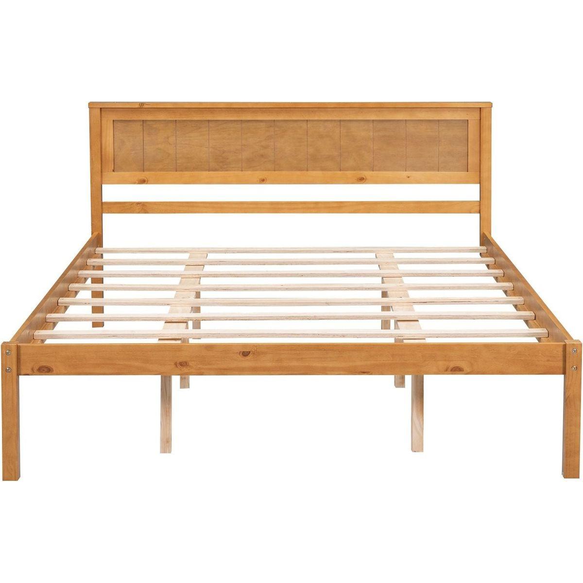 Platform Bed Frame with Headboard, Wood Slat Support, No Box Spring Needed, Queen, Oak