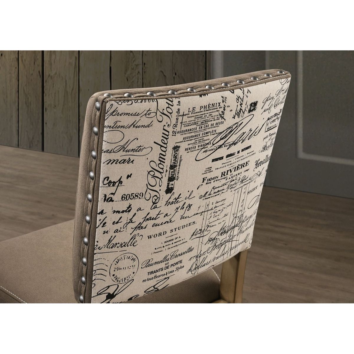 Birmingham Script Printed Driftwood Finish Counter Height Dining Chair with Nail head, Set of 2