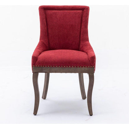 Ultra Side Dining Chair,Thickened fabric chairs with neutrally toned solid wood legs,Bronze nail head,Set of 2,Wine Red,Burgundy