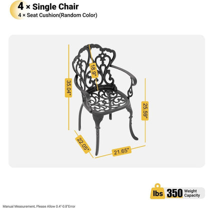 Cast Aluminum Patio Dining Chair 2PCS With Black Frame and Cushions In Random Colors