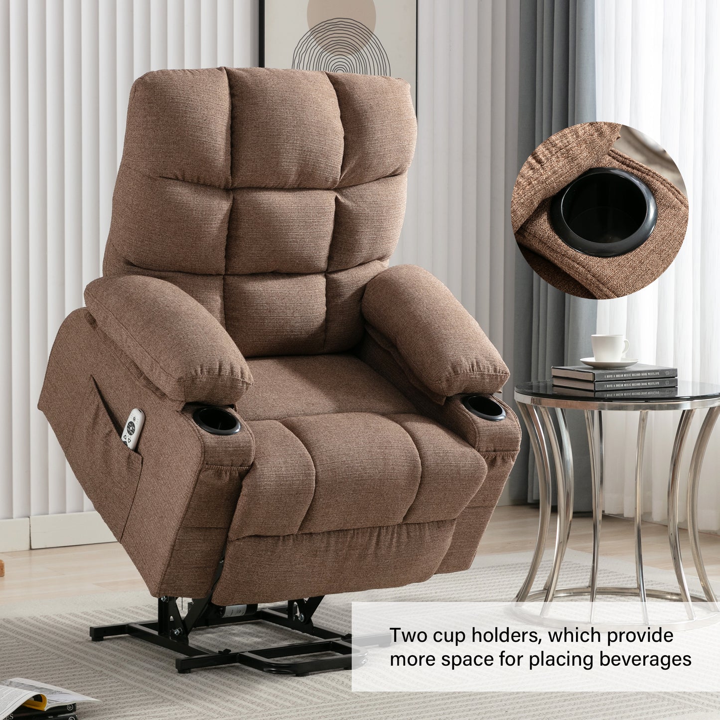 Power Lift Recliner Chair Recliners for Elderly with Heat and Massage Recliner Chair for Living Room with Infinite Position and Side Pocket,USB Charge Port.BROWN